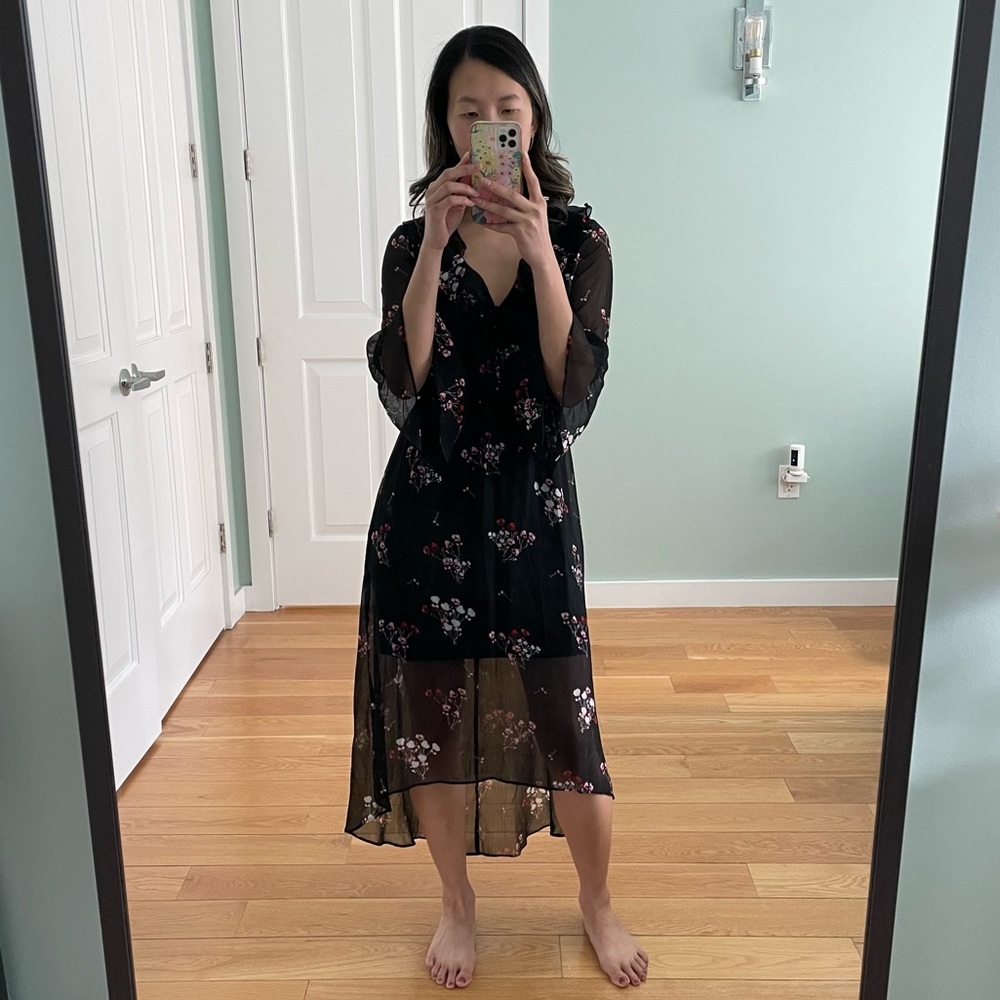 Express Black High Low Lined Dress with Florals